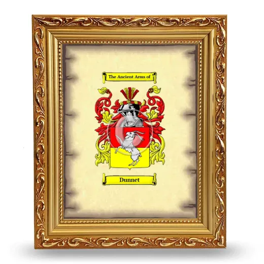 Dunnet Coat of Arms Framed - Gold