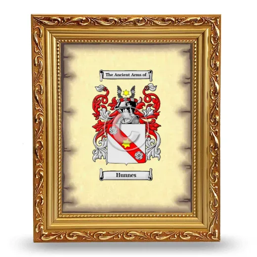 Hunnes Coat of Arms Framed - Gold