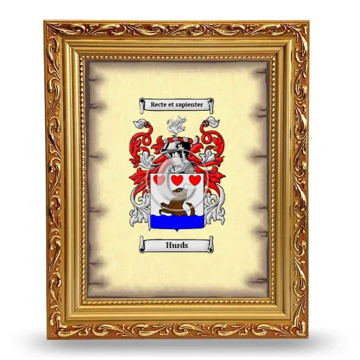 Hurds Coat of Arms Framed - Gold