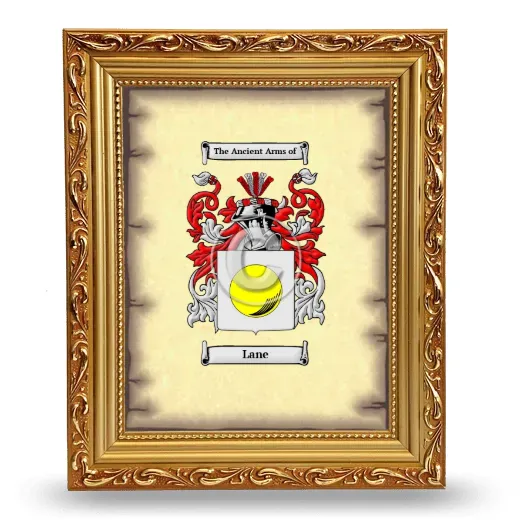 Lane Coat of Arms Framed - Gold