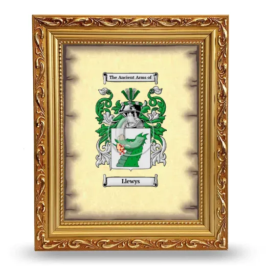 Llewys Coat of Arms Framed - Gold