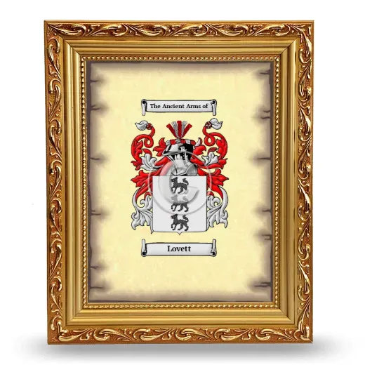 Lovett Coat of Arms Framed - Gold