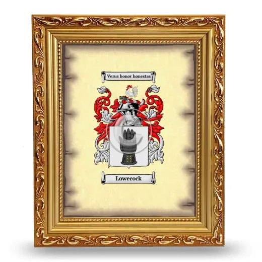 Lowecock Coat of Arms Framed - Gold
