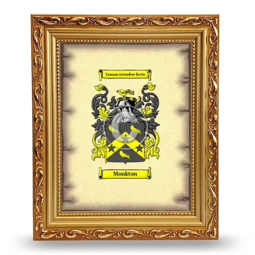 Monkton Coat of Arms Framed - Gold