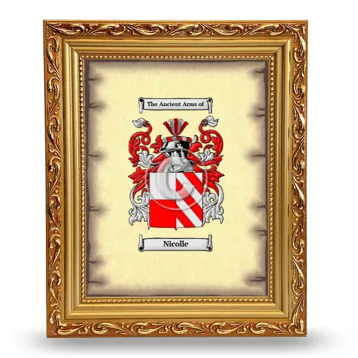 Nicolle Coat of Arms Framed - Gold