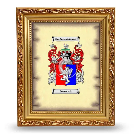 Norwich Coat of Arms Framed - Gold