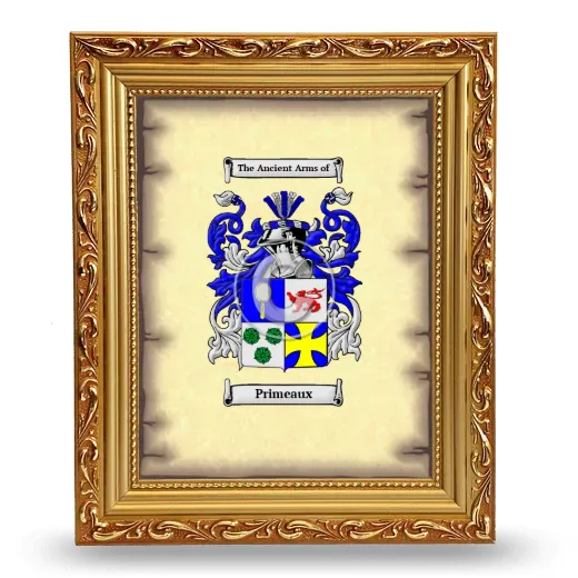 Primeaux Coat of Arms Framed - Gold