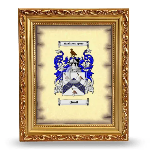 Quail Coat of Arms Framed - Gold
