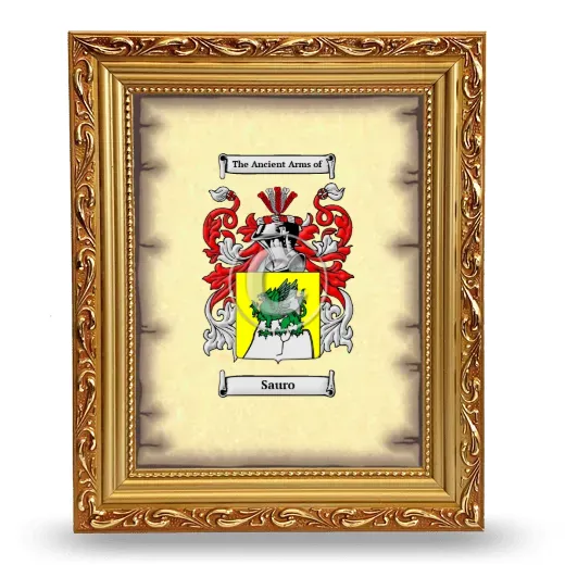 Sauro Coat of Arms Framed - Gold