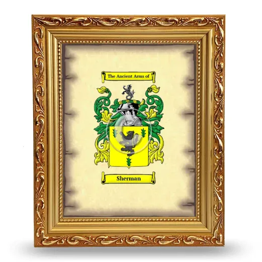 Sherman Coat of Arms Framed - Gold