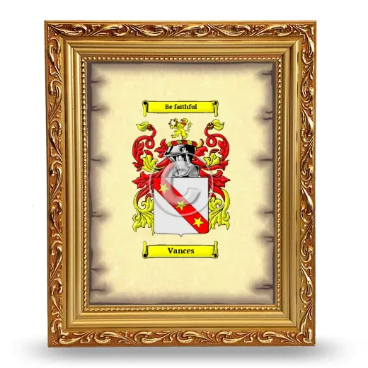 Vances Coat of Arms Framed - Gold