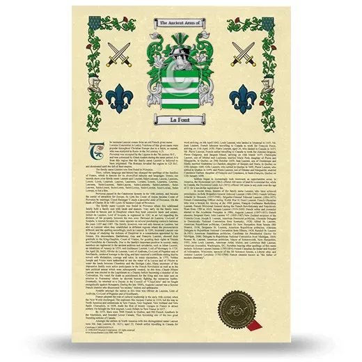 La Font Armorial History with Coat of Arms