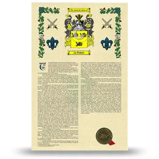 La Pointe Armorial History with Coat of Arms