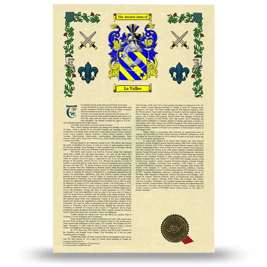 La Vallee Armorial History with Coat of Arms