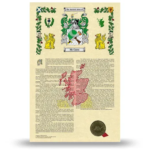 Mc Carra Armorial History with Coat of Arms