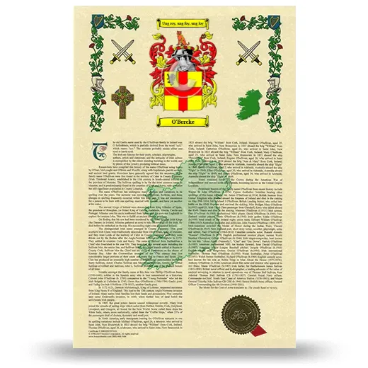 O'Bercke Armorial History with Coat of Arms