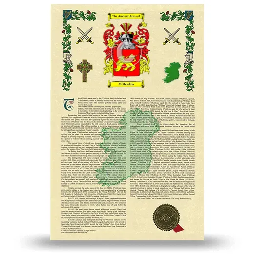 O'Brislin Armorial History with Coat of Arms