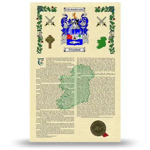 O'Carrland Armorial History with Coat of Arms