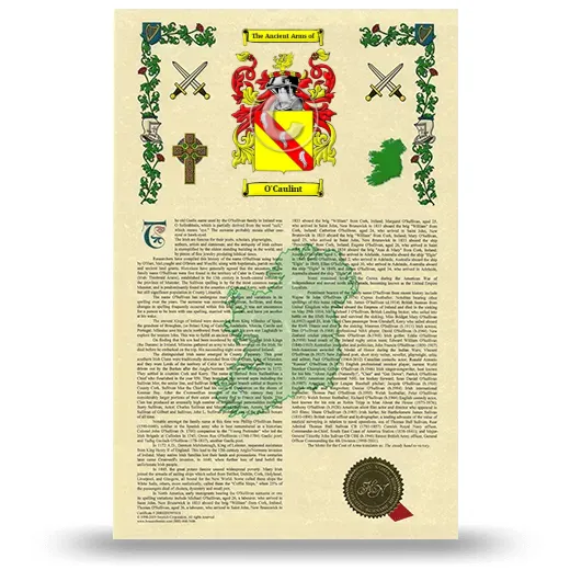 O'Caulint Armorial History with Coat of Arms