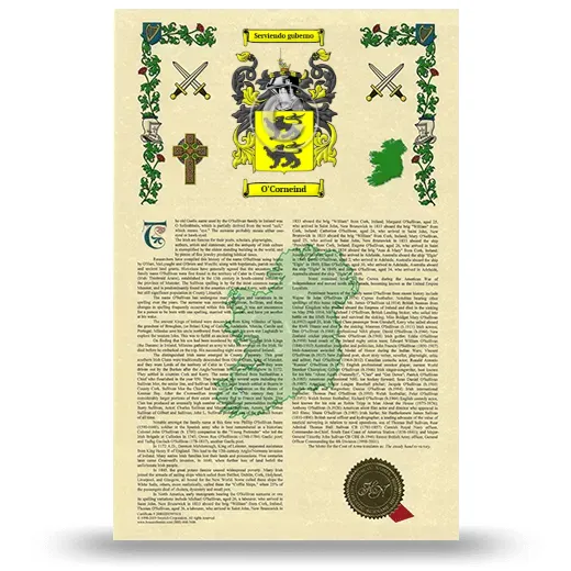 O'Corneind Armorial History with Coat of Arms