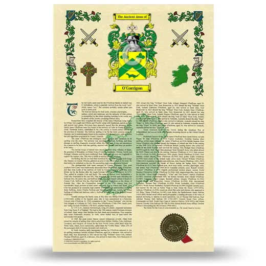 O'Corrigon Armorial History with Coat of Arms