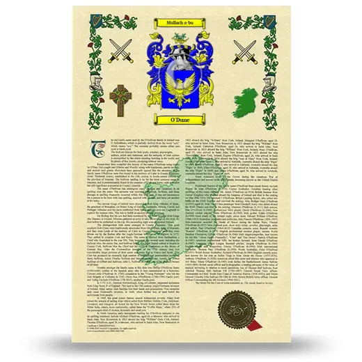 O'Dune Armorial History with Coat of Arms