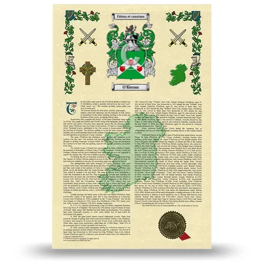 O'Kieran Armorial History with Coat of Arms