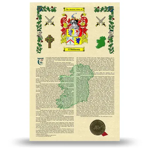 O'Mahaony Armorial History with Coat of Arms
