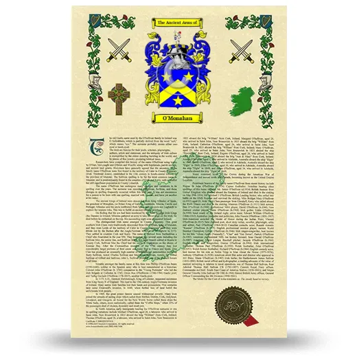 O'Monahan Armorial History with Coat of Arms