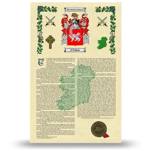 O'Tolent Armorial History with Coat of Arms