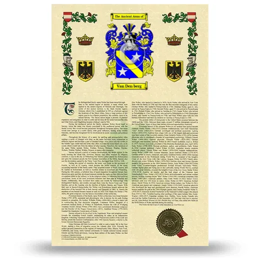 Van Den berg Armorial History with Coat of Arms