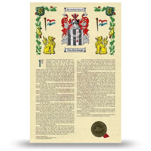 Van Den bergh Armorial History with Coat of Arms