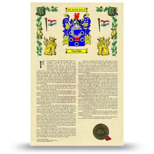 Van Dyke Armorial History with Coat of Arms