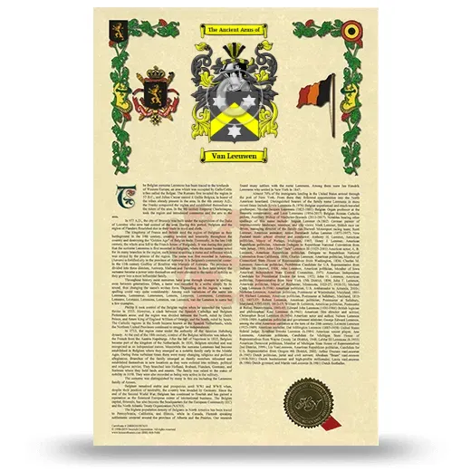 Van Leeuwen Armorial History with Coat of Arms