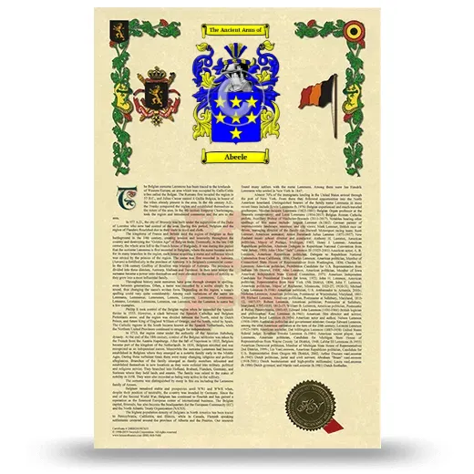 Abeele Armorial History with Coat of Arms