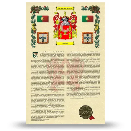 Abreu Armorial History with Coat of Arms