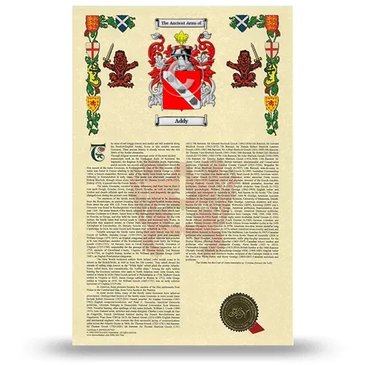 Addy Armorial History with Coat of Arms