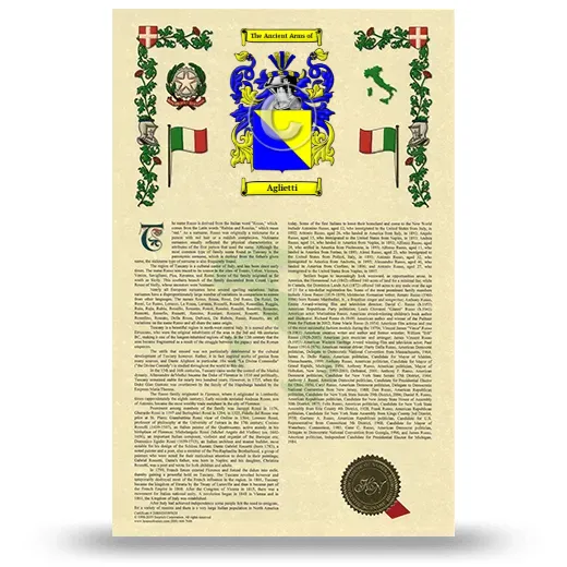 Aglietti Armorial History with Coat of Arms