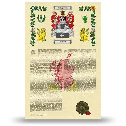 Ailison Armorial History with Coat of Arms