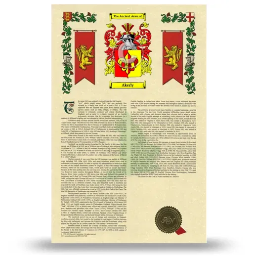 Akerly Armorial History with Coat of Arms