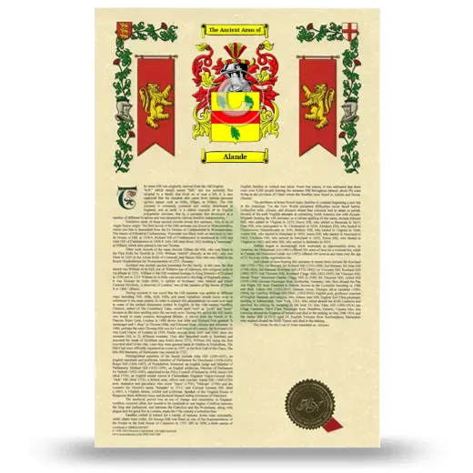 Alande Armorial History with Coat of Arms