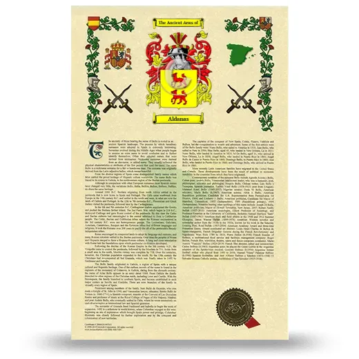 Aldanas Armorial History with Coat of Arms