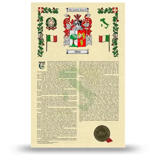 Alicia Armorial History with Coat of Arms