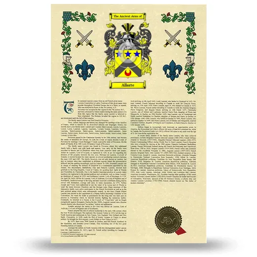 Allarte Armorial History with Coat of Arms
