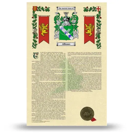 Allbones Armorial History with Coat of Arms