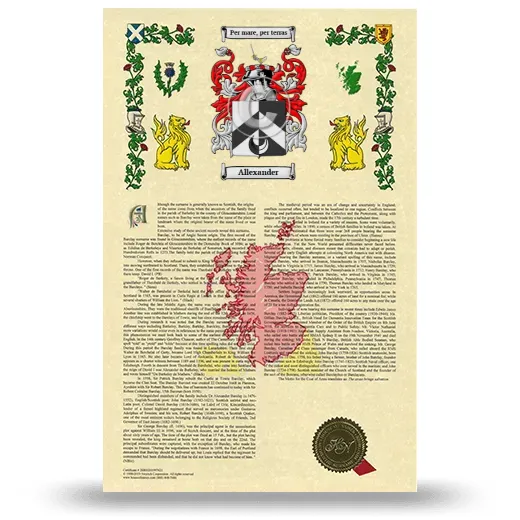Allexander Armorial History with Coat of Arms