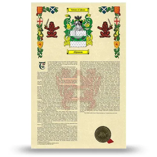 Alynson Armorial History with Coat of Arms