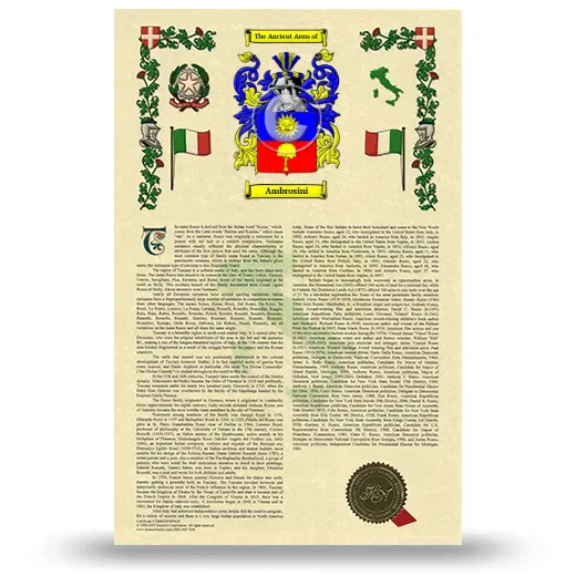 Ambrosini Armorial History with Coat of Arms