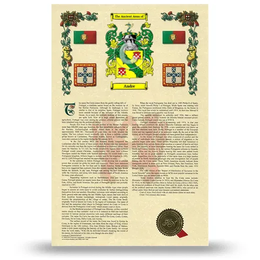 Andre Armorial History with Coat of Arms