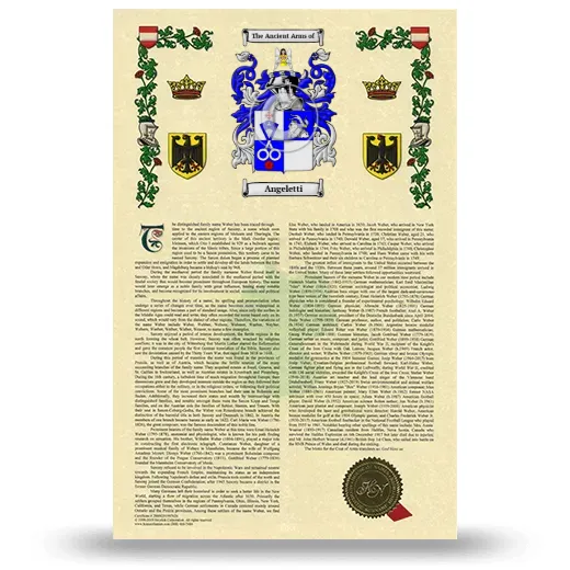 Angeletti Armorial History with Coat of Arms